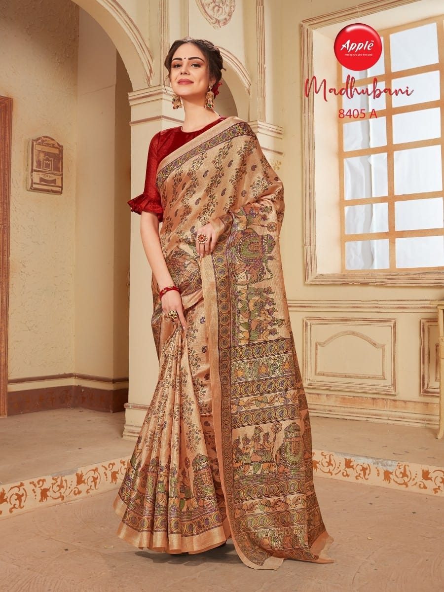 Madhubani Apple Printed Daily Wear Sarees Catalog